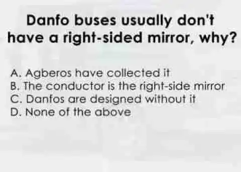 Why don't Danfo buses usually have a right-sided mirror?